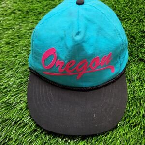 VTG 80s Nylon Rope Hat Oregon Neon Script Snapback Youth Size